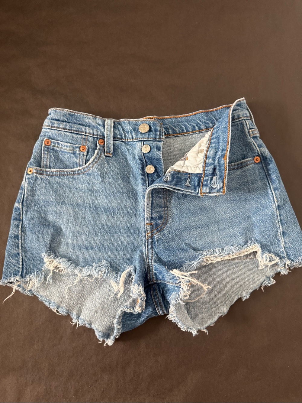 Levi's Light Blue High-Rise Distressed Denim Shorts